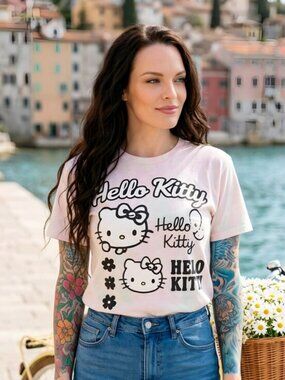 NGOrder ✦ Hello Kitty Pastel Pink Tie‑Dye Oversized Tee ✦ Graphic Crew Neck L